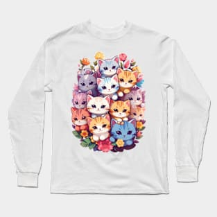 Kawaii kitten in flower bouquet Long Sleeve T-Shirt